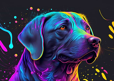 Colorful Retriever Portrait on Black Background