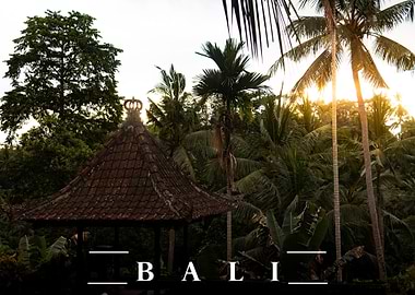 Bali Landscape with Pavilion and Palms
