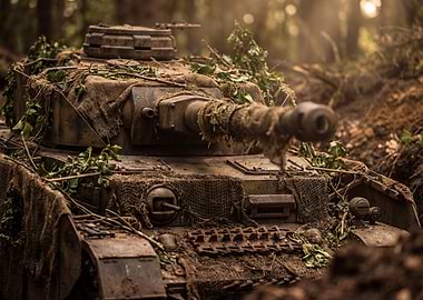 Camouflaged Tank in Forest Ambush