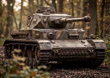 Camouflaged Tank in Forest Setting