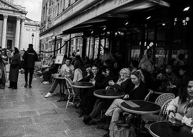 Parisian Cafe Scene in Black and White