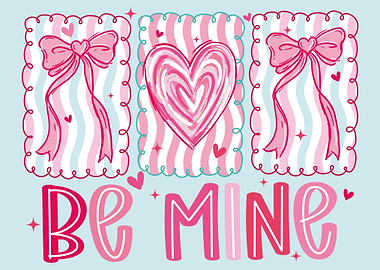 Valentine’s Day Heart Poster, Cute Pink Bow Wall Art, Romantic Love Illustration Print