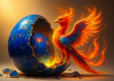 Phoenix emerging from cosmic egg