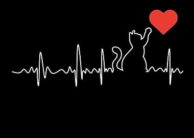 Cat Heartbeat EKG - Feline Life Line Minimalist Art