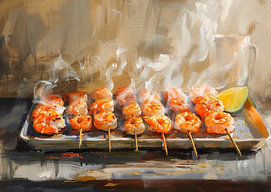 Grilled Shrimp Skewers Painting