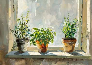 Plants on a Window Sill Painting