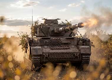 Panzer IV firing in field