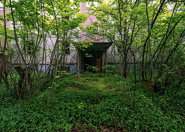 The entrance to an abandoned building in Prypiat.