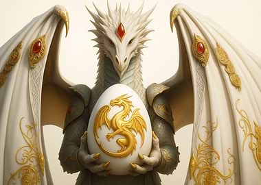 White Dragon Holding Golden Dragon Egg