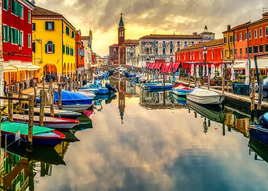 Sunlit Reflections on Chioggia Canal Italy - Fine Art Photography