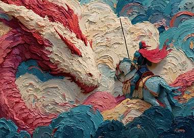 Knight and Dragon Oil Painting