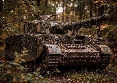 Camouflaged Tank in Forest