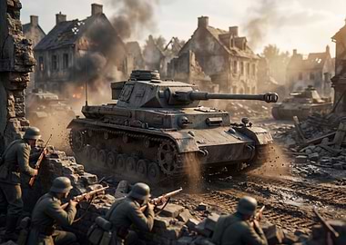 World War II Tank Battle Scene