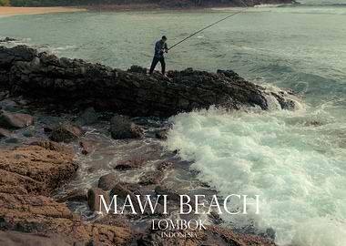 Mawi Beach Fishing Scene, Lombok, Indonesia
