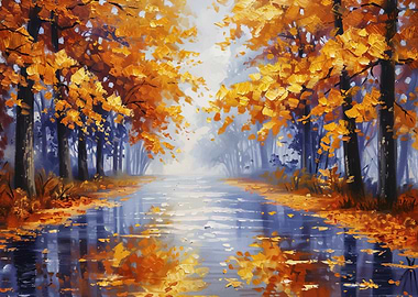 Autumnal Road Painting