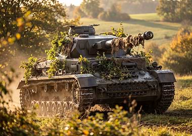 Camouflaged Tank in Field