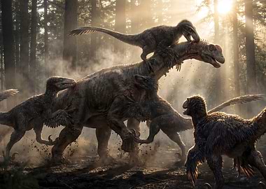 Deinonychus Hunting in a Prehistoric Forest