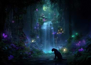 Mystical Waterfall with Panther
