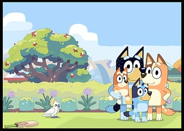 Bluey family cartoon in a park