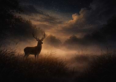Majestic Deer in Misty Landscape