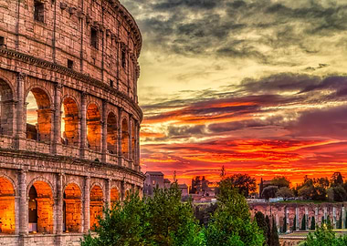 Sunset Glow Over the Colosseum Rome Italy