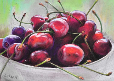 Cherries in a Bowl Painting