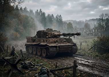 Tiger Tank in Muddy Landscape