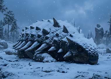 Snowy Ankylosaurus in Winter Landscape