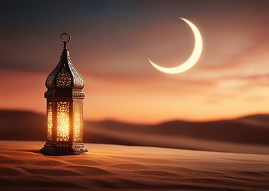 Ramadan Lantern in Desert at Sunset
