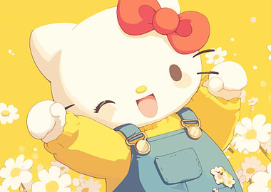 Hello Kitty in Overalls with Flowers
