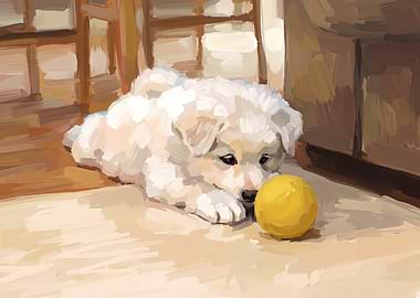 Puppy with Yellow Ball Painting