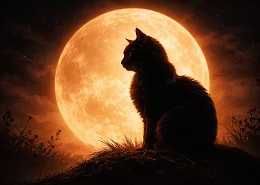 Black Cat and Full Moon