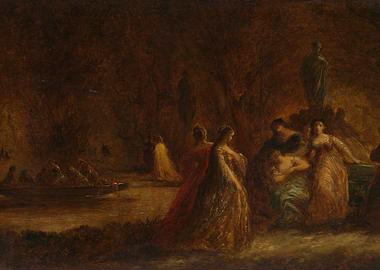 Figures in a Dark Landscape Painting