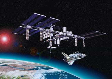 Space Station and Shuttle Orbiting Earth