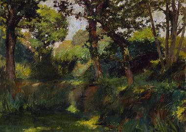 Impressionistic Forest River Landscape Painting