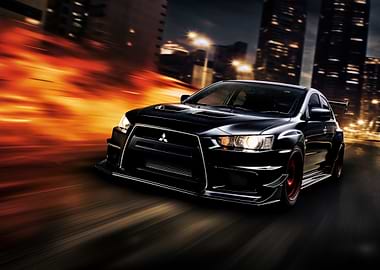 Black sports car speeding