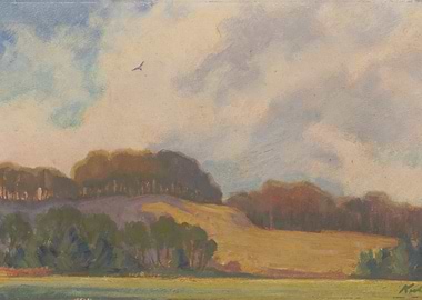 Landscape painting with trees and sky