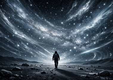 Astronaut Walking Under Starry Sky