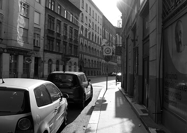 Black and White City Street Scene