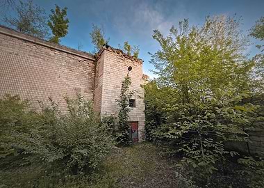 Overgrown Brick Building