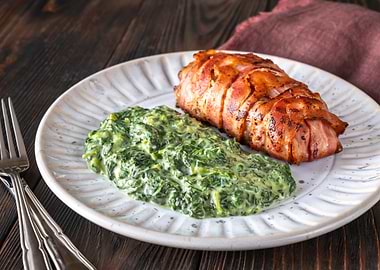 Bacon-Wrapped Meatloaf with Creamed Spinach