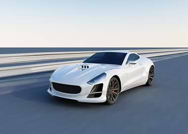 Sleek White Sports Car on Track