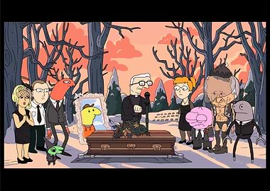 Smiling Friends Funeral Cartoon Scene