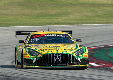 Yellow AMG GT3 Race Car Throwing Sparks