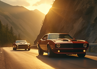Classic Cars on Mountain Road