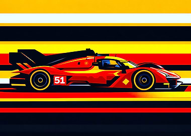 Red & Yellow #51 Endurance Racing Hypercar Illustration
