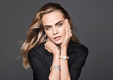 Cara Delevingne watch and jewelry portrait