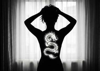 Woman's Back with Dragon Tattoo Silhouette