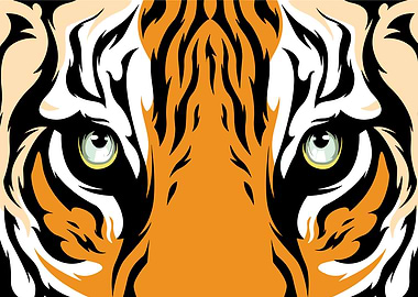 Tiger Face Close-Up Vector Illustration