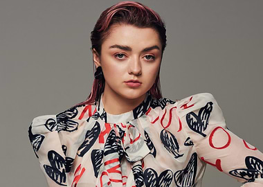 Maisie Williams Portrait with Heart Pattern Blouse